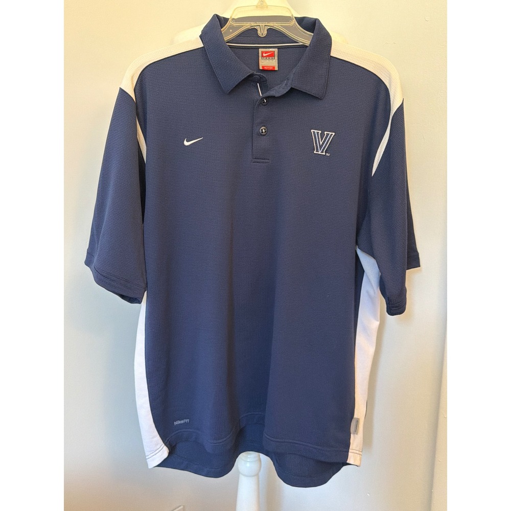 Nike Team Villanova Wildcats Polo Shirt Mens XL Navy Blue Fit Dry Short Sleeve